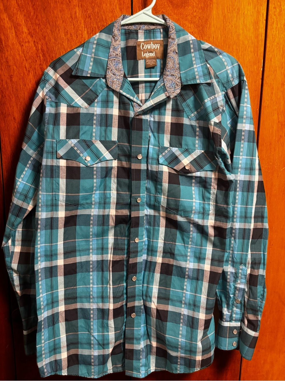 Cowboy Legend Teal Plaid Long-Sleeve Button-Down Shirt